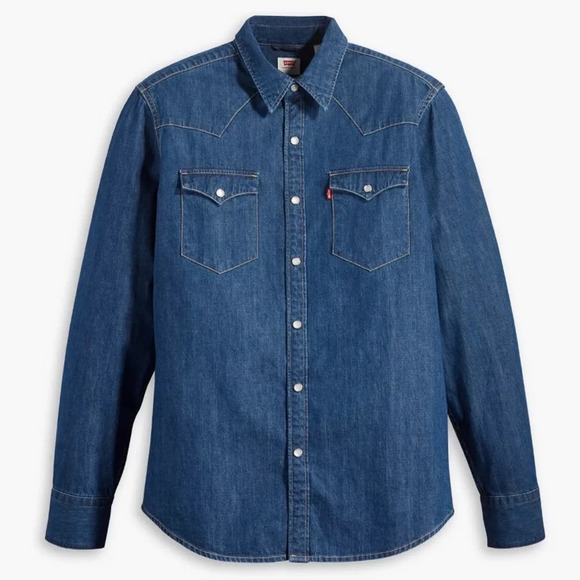 Levi’s Barstow Western Denim Men’s Long Sleeve Dark Blue Stonewash Medium Wash - Picture 2 of 9